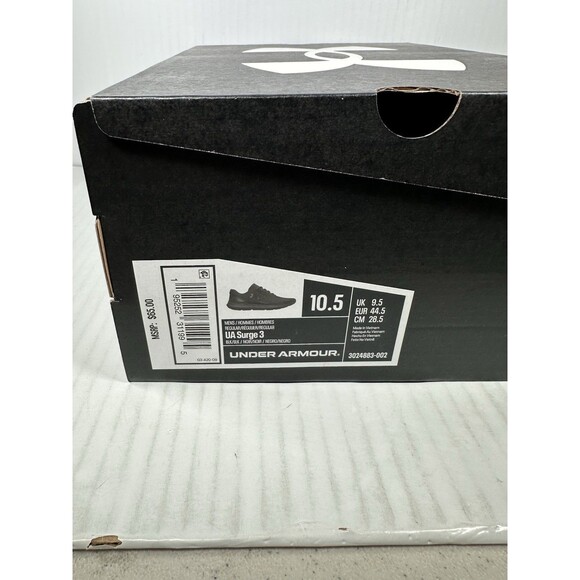 Size 10.5 Under Armour Mens UA Surge 3 Black Running Shoes Cross Training NEW main image 5